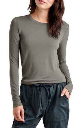 Splendid Long Sleeve Crewneck T-Shirt in Soft Vintage Olive Branch at Nordstrom, Size X-Small