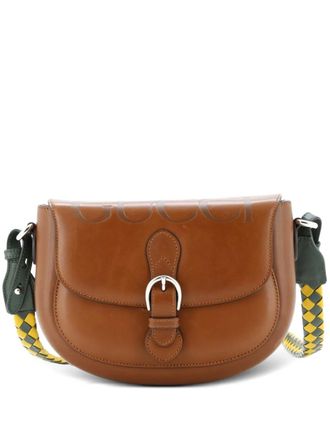 Gucci Charisma Flap Logo Embossed Leather with Braided Detail shoulder bag - Brown
