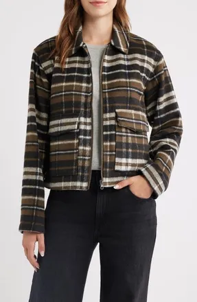 Thread & Supply Plaid Zip Up Jacket in Black Brown Plaid at Nordstrom, Size X-Large