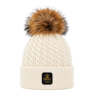 RefrigiWear Gebreide muts met logopatch en pompon - Dames - Accessoires - Beige - Maat: M