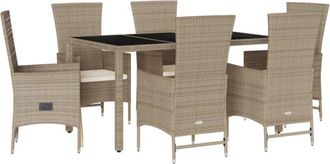 vidaXL Set Comedor De Jard&iacute;n 7 Pzas Con Cojines Rat&aacute;n Sint&eacute;tico Beige Vidaxl