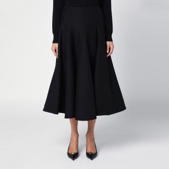 Valentino Black silk flounced midi skirt
