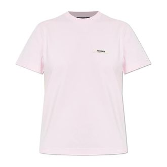 Jacquemus T-Shirts, female, Pink, Size: M T-shirt with logo patch