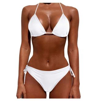 Generic High Waisted Bikini Set, Plus Size Swimming Costume, Twist Front Tie Side Womens Halter Push up Triangle Bikini Bow Tie Back Low Waisted Sexy Thong Bi