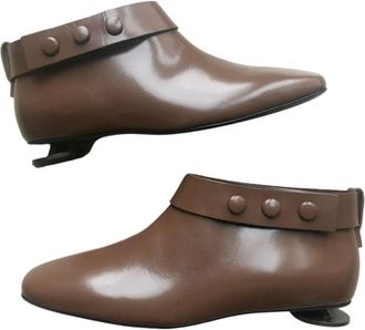 Marni Cognac-Brown Leather Inset Heeled Ankle Boots Size 35