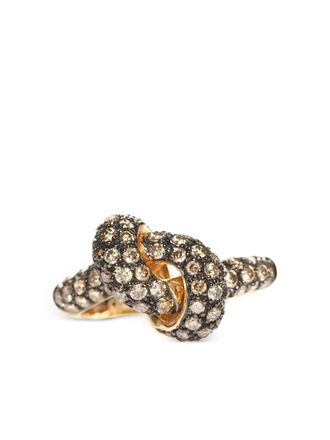 The Love Knot By Coralie 18kt geelgouden Love Knot ring met bruine diamant