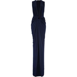 LaQuan Smith Womens Plunge Neck Twist Jersey Gown in Navy at Nordstrom, Size Small
