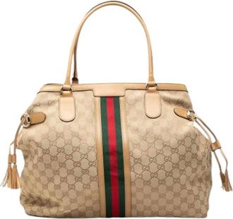 Gucci Pre-owned Canvas Tote Bag - Dames - Pre-owned - Beige - Maat: ONE Size Leer