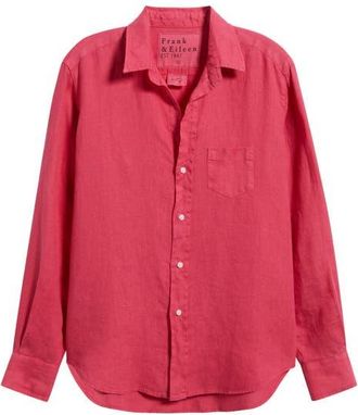 Frank & Eileen Relaxed Linen Button-Up Shirt in Raspberry at Nordstrom, Size Xx-Small