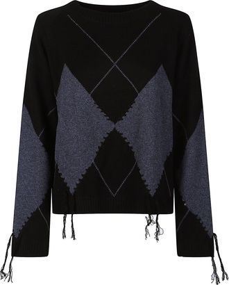 Pinko Berna Cropped Black Argyle Sweater