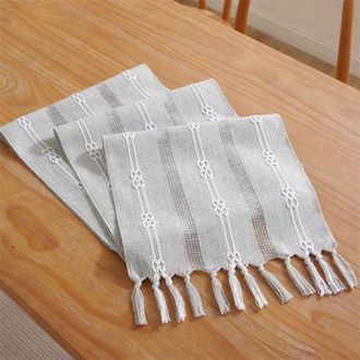 OEM Camino De Mesa, Estilo Bohemio, Color Crema, Estilo R&uacute;stico, Con Borlas, Lavable, Dise&ntilde;o Peque&ntilde;o De Doble Jacquard Gris Claro, 33 X 200 Cm