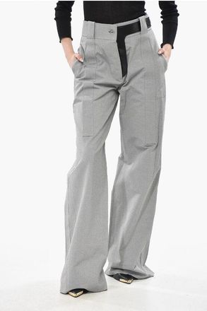 Ferragamo Cotton-Blend Palazzo Pants With Leather Detail size 40