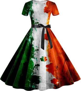 Generic Women St Patricks Day Fancy Dress Elegant Vintage St Patrickss Day Dresses Causal Formal Slim Fit Shamrock Print Sleeveless Lightweight Tunic A Line L