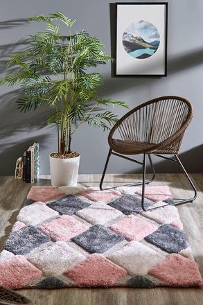 Origin Store 3D GEO Shaggy Rug in Pink | Size: 120 cm x 170 cm