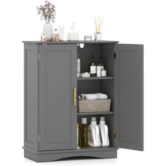 Costway Bathroom Floor Storage Cabinet 80cm Cupboard Buffet Cabinet-Gray