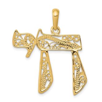 Diamond2Deal 14k Yellow Gold Filigree Chai Pendant