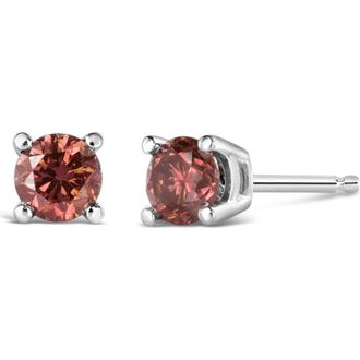 House of Brilliance 14K Gold 3/4 Cttw Round Pink Diamond Solitaire Stud Earrings in White at Nordstrom