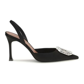 Amina Muaddi Camelia Satin Slingback Pumps - Dames - Schoenen - Zwart - Maat: 38 1/2 EU Satijn