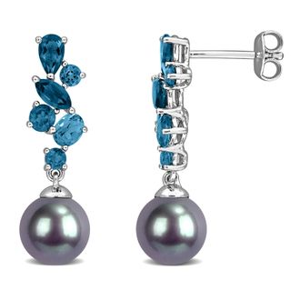 Mimi & Max 8-8.5mm Cultured Freshwater Pearl 1 2/5ct TGW Citrine Drop Earrings in Yellow Silver