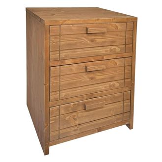 NATYAL Mesita de noche de madera maciza con 3 cajones en tono roble 40cm