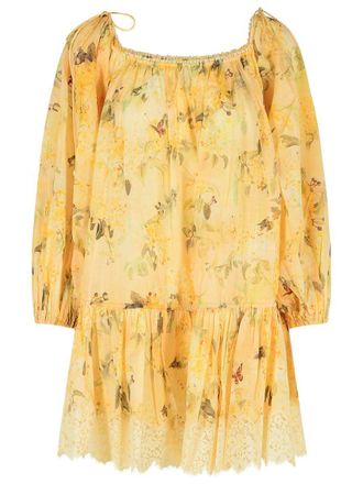 Zimmermann Cascadian Yellow Cotton Mini Dress Botanical Flora