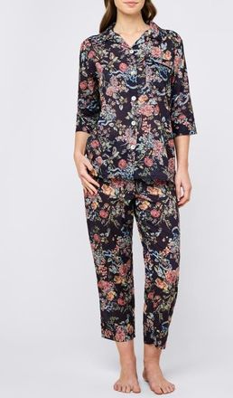 Papinelle Sleepwear Layla Floral Crop Cotton Voile Pajamas in Navy at Nordstrom, Size Xx-Large