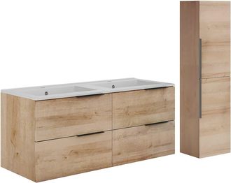 Vente-Unique Mueble de ba&ntilde;o suspendido con lavabo empotrado y columna - Natural claro - 120 cm - NISAYA