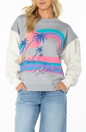 Roxy Lineup Contrast Crewneck Sweatshirt in Heather Grey at Nordstrom, Size X-Large