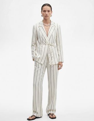 Koton Mid-Rise Striped Trousers in White Stripe at Nordstrom, Size 10