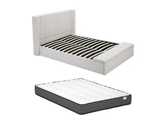 Vente-Unique Cama arc&oacute;n 160 x 200 cm con banco - Tela - Beige + Colch&oacute;n - DOUINO