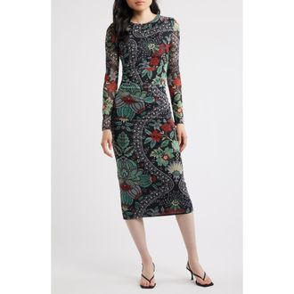 Elie Tahari The Delilah Print Long Sleeve Mesh Maxi Dress in Dianas Garden Print at Nordstrom, Size X-Small