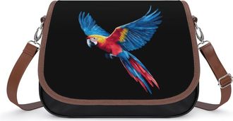 Generic Macaw Bird Watercolor Crossbody Bag Womens Handbag PU Message Bags Shoulder Purse with Adjustable Strap