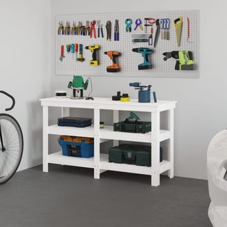 vidaXL Vidaxl - Banco De Trabajo De Madera Maciza De Pino Blanco 142,5x50x80 Cm