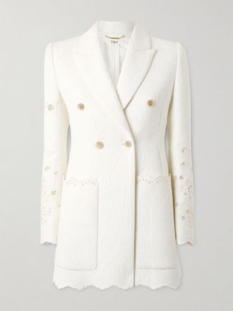 Chlo&eacute; Blazer Doppiopetto In Pizzo Sangallo Di Misto Cotone Cloqu&eacute; - Bianco