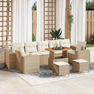 vidaXL Conjunto De Sof&aacute; De Jard&iacute;n 10 Pcs Beige, Crema 90 X 55 X 71 Cm Vidaxl