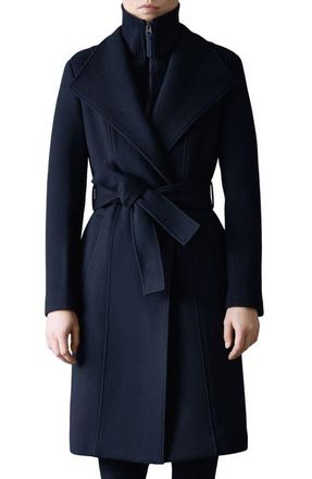 Mackage Norita Belted Double Face Wool Coat with Wool Blend Bib in Navy at Nordstrom, Size X-Large