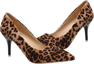 Generic Leopard Print Leather High Heel Pumps for Women, Pointed Toe Fashion Single Shoes Size 37, Stylish Animal Print Heels Suitable for Party and Evening W