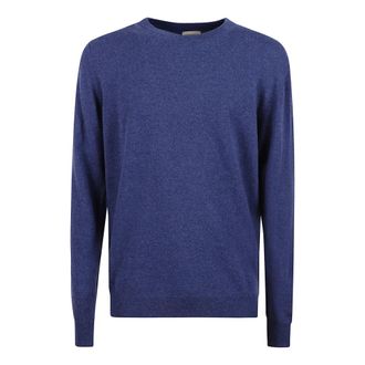 Woolrich Round-neck Knitwear, male, Blue, Size: 2XL Denim Melange Wool Sweater