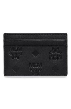 MCM Aren Card Case in Embossed Monogram Leather in Black at Nordstrom