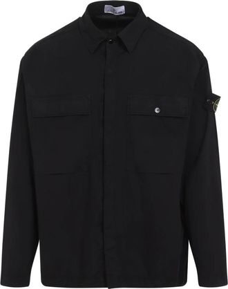 Stone Island Light Jackets, male, Black, M, Black Shirt with Classic Style