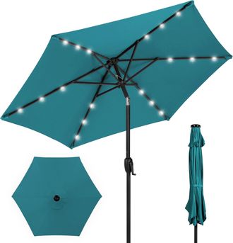 Best Choice Products 7.5ft Outdoor Solar Patio Umbrella for Deck, Pool w/ Tilt, Crank, LED Lights