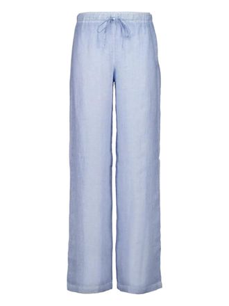 120% Lino drawstring linen pants - Blue