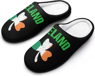 Generic St. Day And Patricks Ireland Flag Cotton Slippers for Women Memory Foam Comfy House Shoes with Anti-Skid Rubber Sole