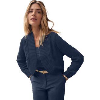 Jessica London Cable Knit Open-Front Shrug Sweater in Navy at Nordstrom, Size Medium