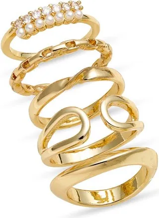 Nordstrom Set of 5 Assorted Stacking Rings in Clear- White- Gold at Nordstrom