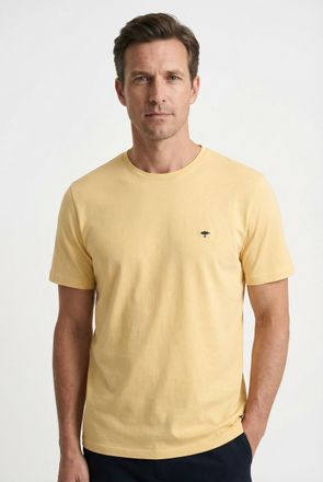 Fynch-Hatton T-Shirt FYNCH-HATTON, Herren, Gr. 4XL, pale gelb, Jersey, Obermaterial: 100% Baumwolle, bestickt, unifarben, normal h&uuml;ftbedeckend, Rundhals, Shirts T-