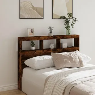 vidaXL Cabecero De Cama Con Luz Led Roble Ahumado 140x17x102 Cm Vidaxl