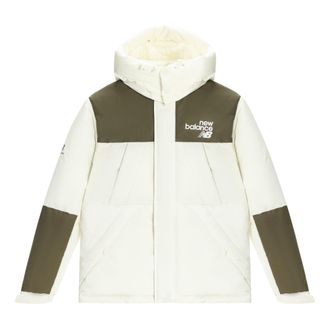 New Balance Windproof Hooded Down Jacket Asia Sizing White Olive Green AMJ24377-CIC