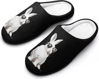 Generic Rabbit with Palm Tree Glasses Funny Womens Cotton Slippers Shoes Novelty Soft Non-Slip Sole Home Shoe