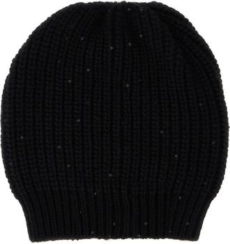 Brunello Cucinelli Black Sequins Beanie Hat